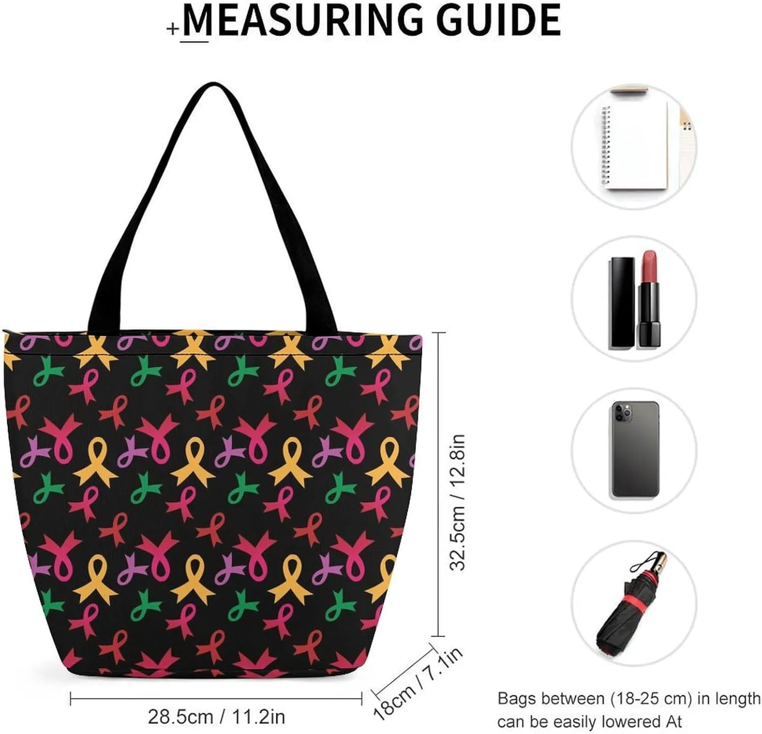 MoBlinko Pink Ribbon And Heart Women Tote Bags Reusable Yoga Shoulder Bag Handbag with Zipper for Dog Lover Gift