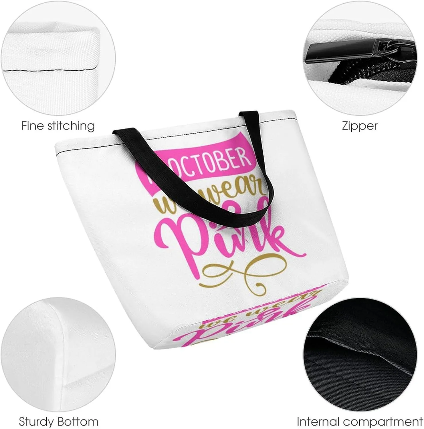 MoBlinko Pink Ribbon Heart Tote Bag for Women Reusable Handbags Shoulder Bags with Zipper for Yoga Grocery Shopping Gifts