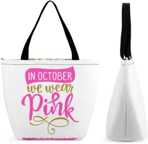 MoBlinko Pink Ribbon Heart Tote Bag for Women Reusable Handbags Shoulder Bags with Zipper for Yoga Grocery Shopping Gifts