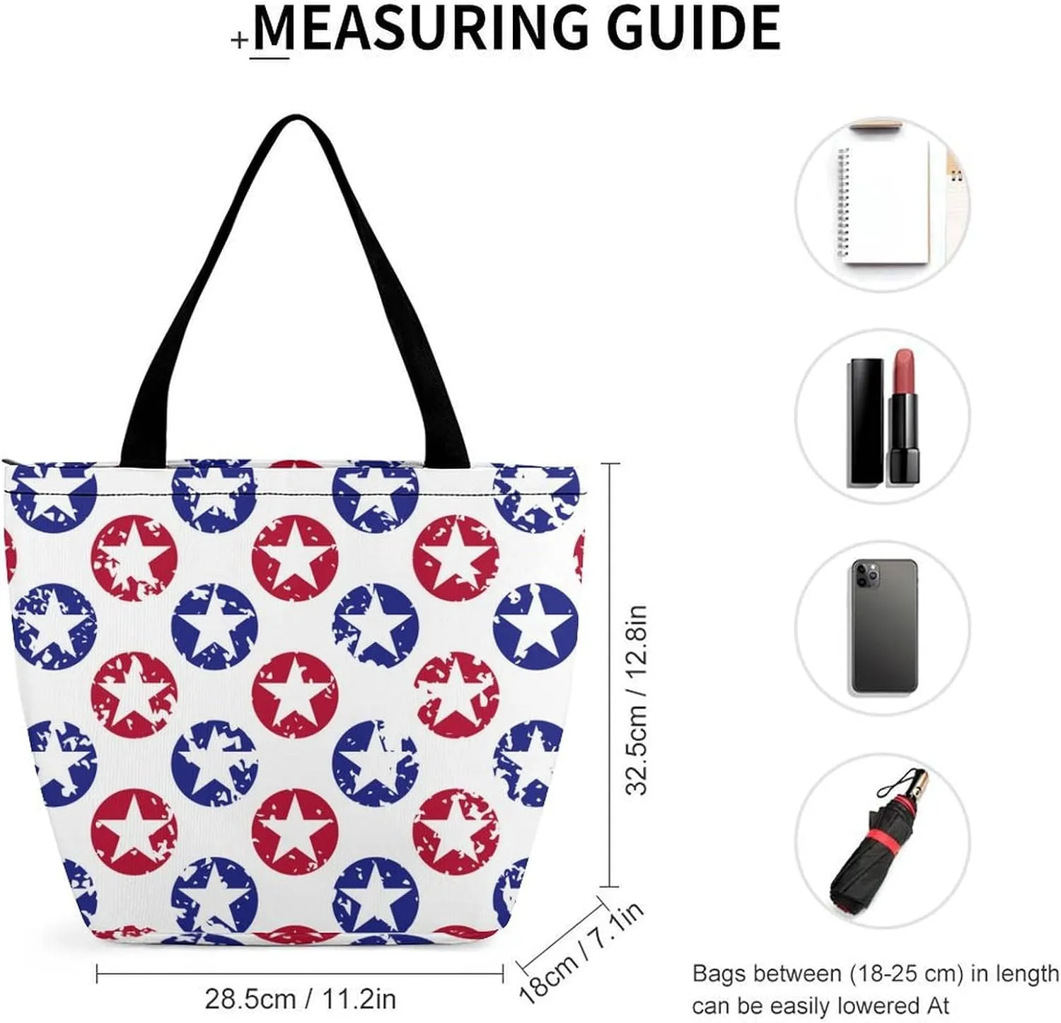 MoBlinko Red And Blue Stars Tote Bag for Women Reusable Handbags Shoulder Bags with Zipper for Yoga Grocery Shopping Gifts