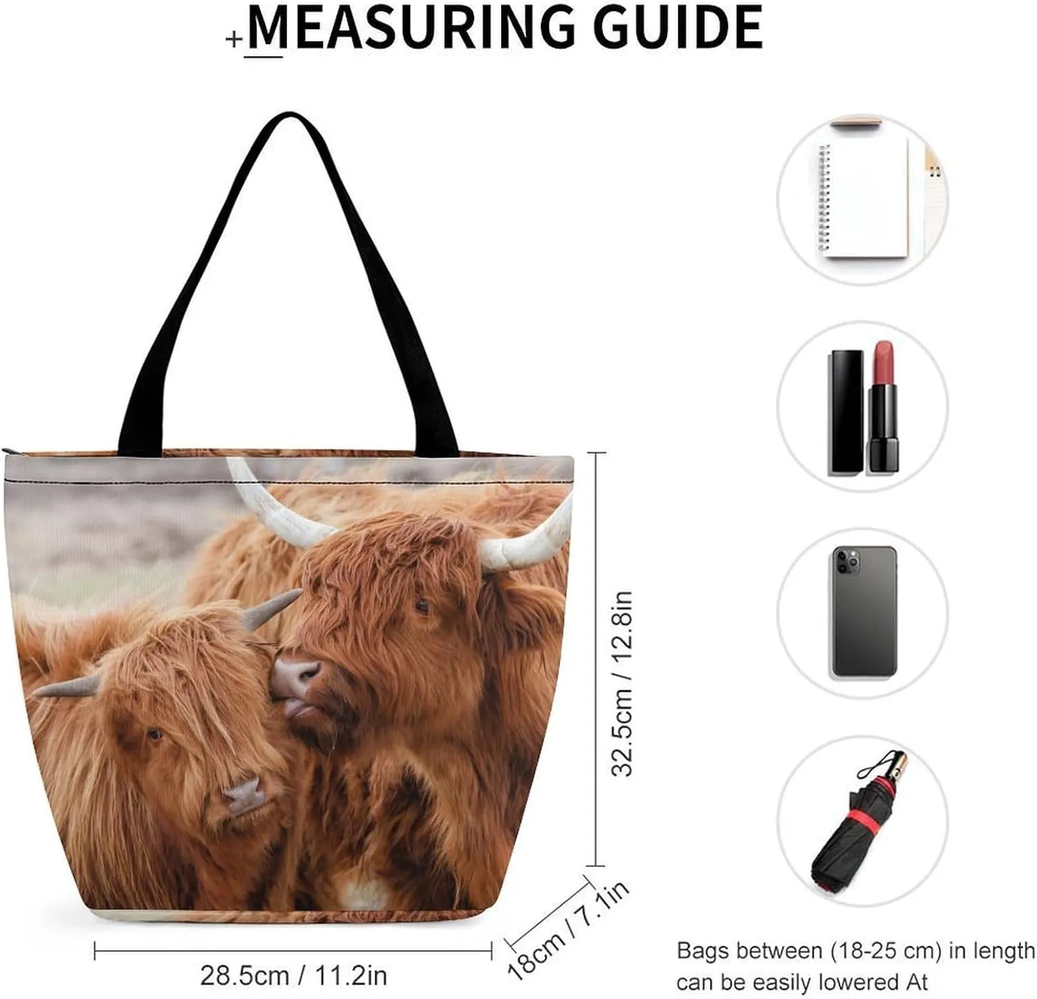 MoBlinko Scotish Highland Cattle Tote Bag for Women Reusable Handbags Shoulder Bags with Zipper for Yoga Grocery Gifts