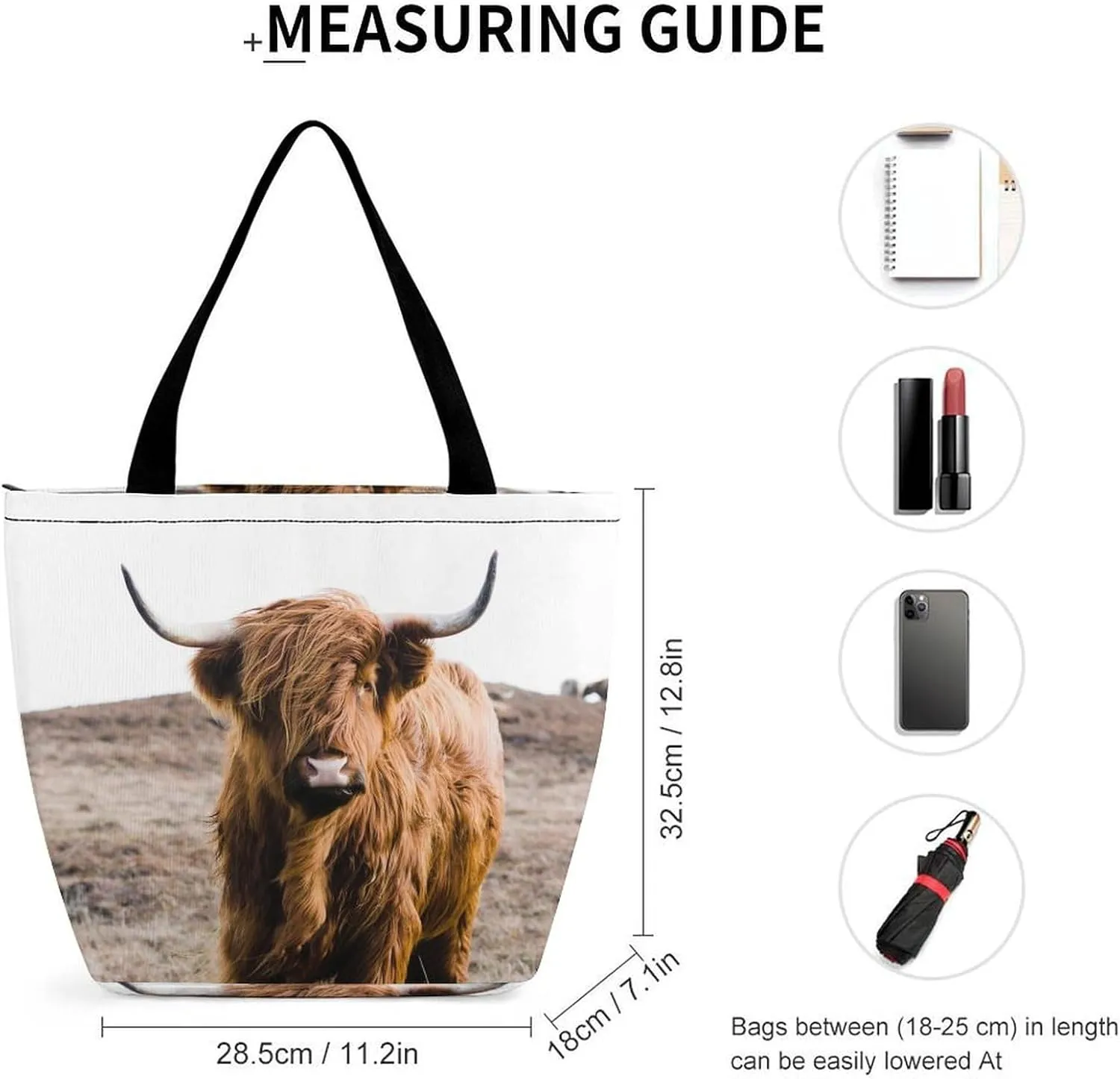 MoBlinko Scottish Highland Cattle Cow Tote Bag for Women Reusable Handbags Shoulder Bags with Zipper for Yoga Grocery Gifts