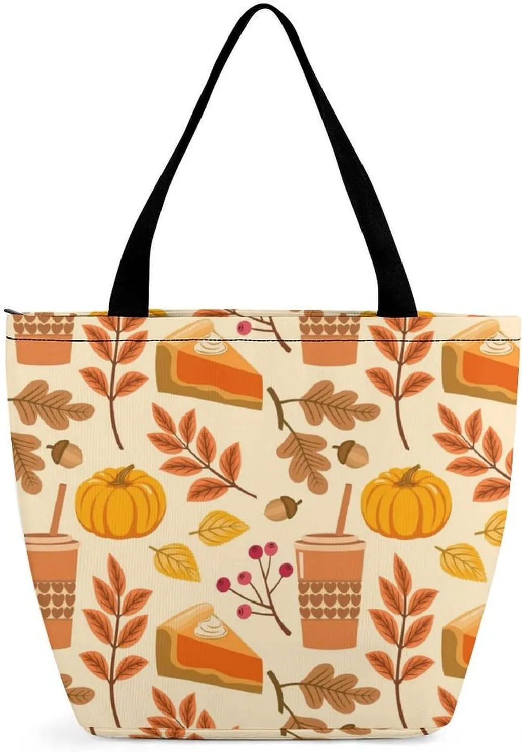 MoBlinko Thanksgiving Pumpkins Turkey Tote Bag for Women Reusable Shopping Bag Handbags Shoulder Bags with Zipper