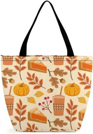 MoBlinko Thanksgiving Pumpkins Turkey Tote Bag for Women Reusable Shopping Bag Handbags Shoulder Bags with Zipper