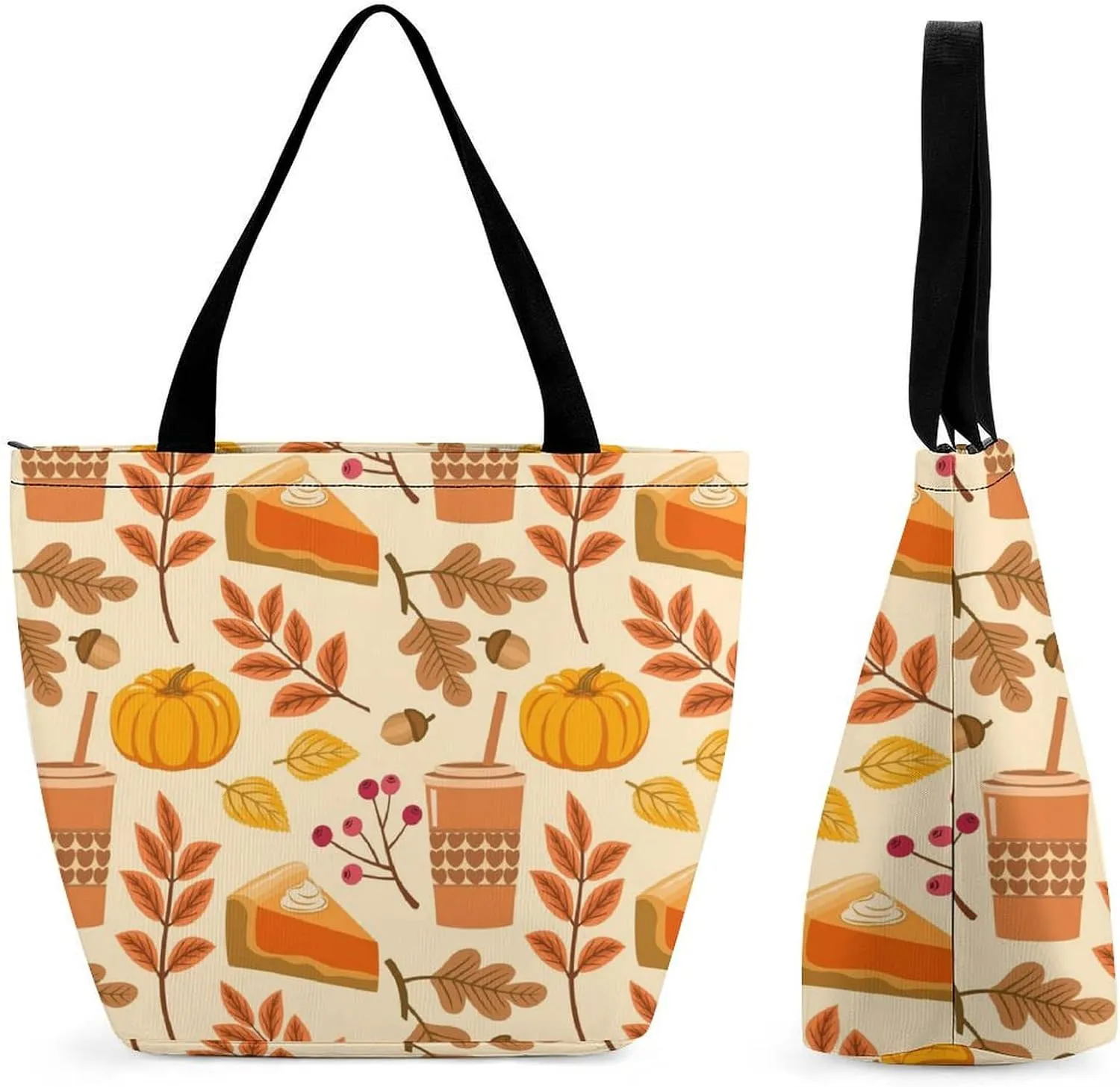 MoBlinko Thanksgiving Pumpkins Turkey Tote Bag for Women Reusable Shopping Bag Handbags Shoulder Bags with Zipper