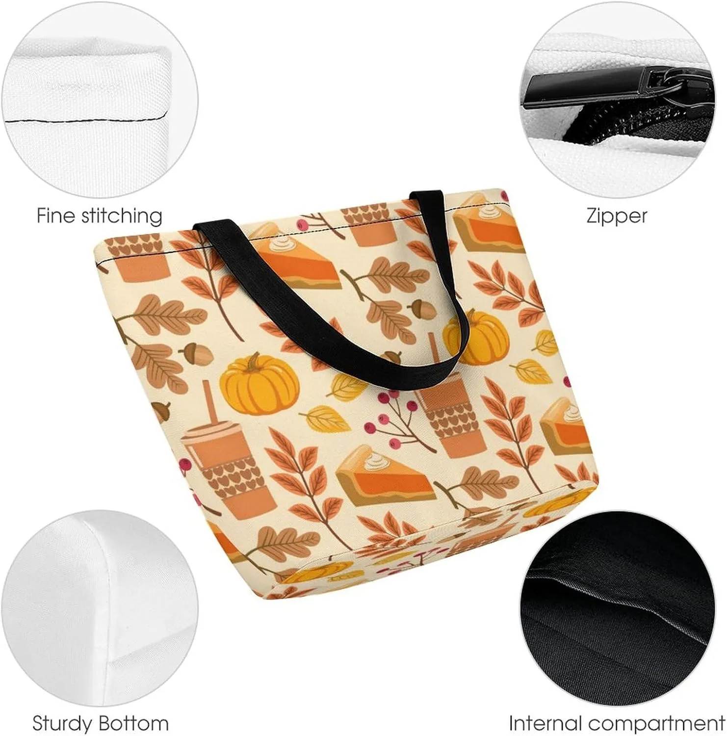 MoBlinko Thanksgiving Pumpkins Turkey Tote Bag for Women Reusable Shopping Bag Handbags Shoulder Bags with Zipper
