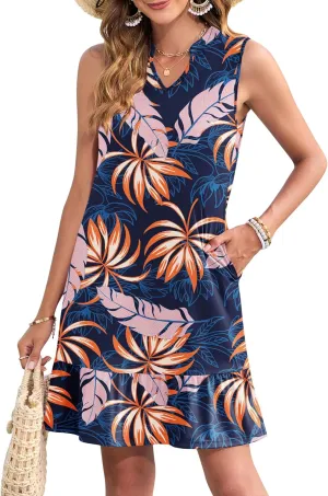 MOLERANI Women Summmer Dresses 2025 Casual V Neck Sleeveless Mini Sundress Flowy Beach Vacation Short Dress with Pockets