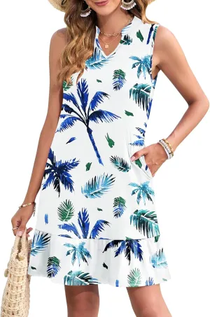 MOLERANI Women Summmer Dresses 2025 Casual V Neck Sleeveless Mini Sundress Flowy Beach Vacation Short Dress with Pockets