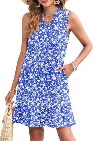 MOLERANI Women Summmer Dresses 2025 Casual V Neck Sleeveless Mini Sundress Flowy Beach Vacation Short Dress with Pockets
