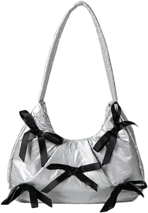 Molodo Bowknot Handbags for Women Fashion Shoulder Bag for Women Casual Nylon Underarm Bag Purse Tote