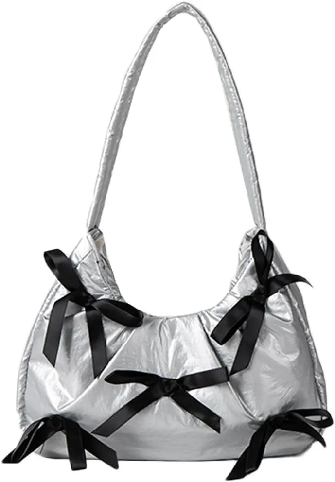 Molodo Bowknot Handbags for Women Fashion Shoulder Bag for Women Casual Nylon Underarm Bag Purse Tote