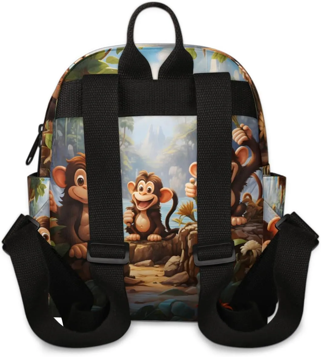 Monkey Print Mini Backpack Purse for Women Fashion Lightweight Small Daypack Ladies Travel Handbags Shoulder Bag