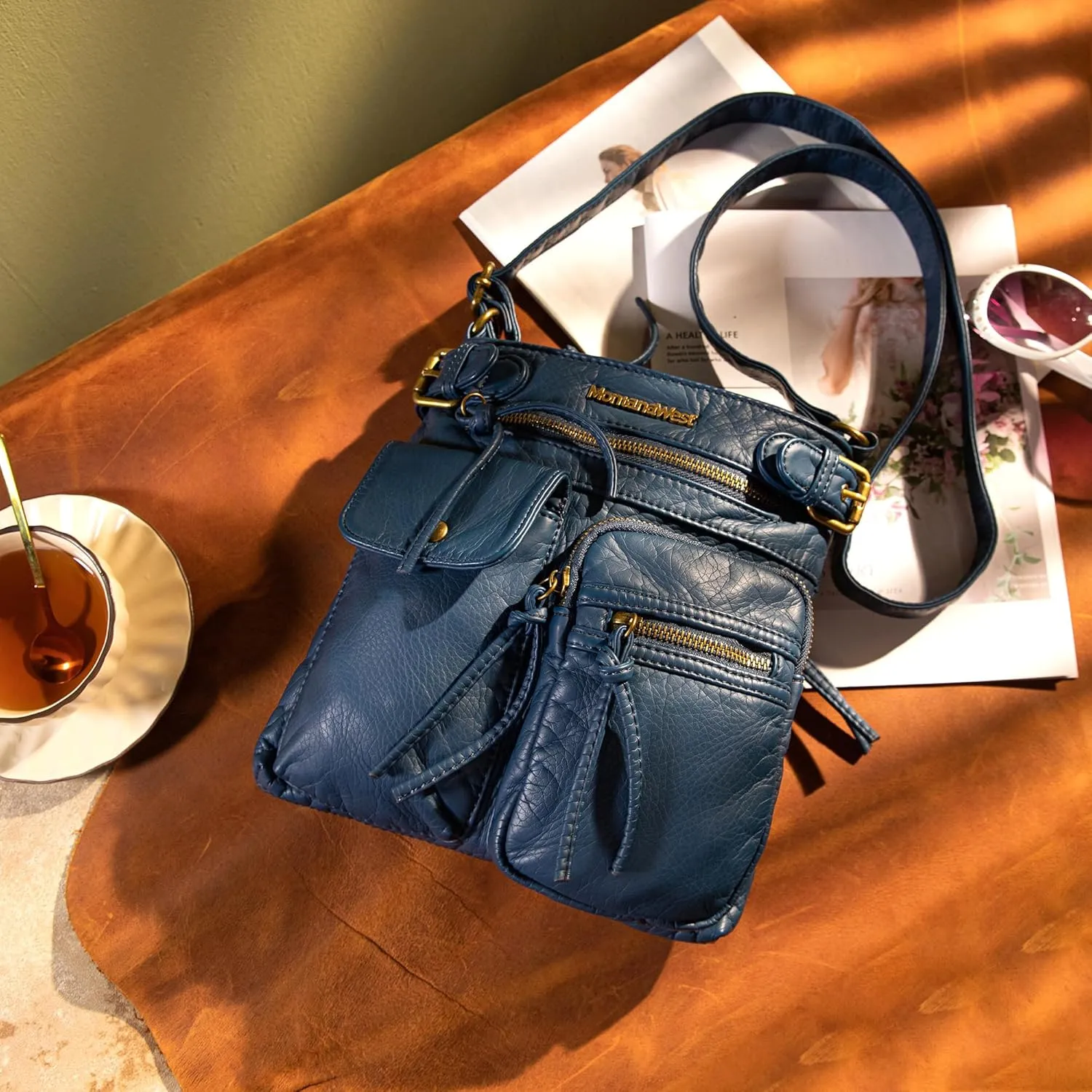 Montana West Crossbody Bag for Women Soft Washed Leather Multi Pocket crossbody handbags
