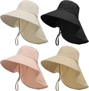 MULIMU 4 Pack Women's Hats, Sun Hats, Foldable Fishing Hat, Women's Visors, Wide Brim Sun Hat, UV Sun Protection Caps Beach, Camping, Hiking Black