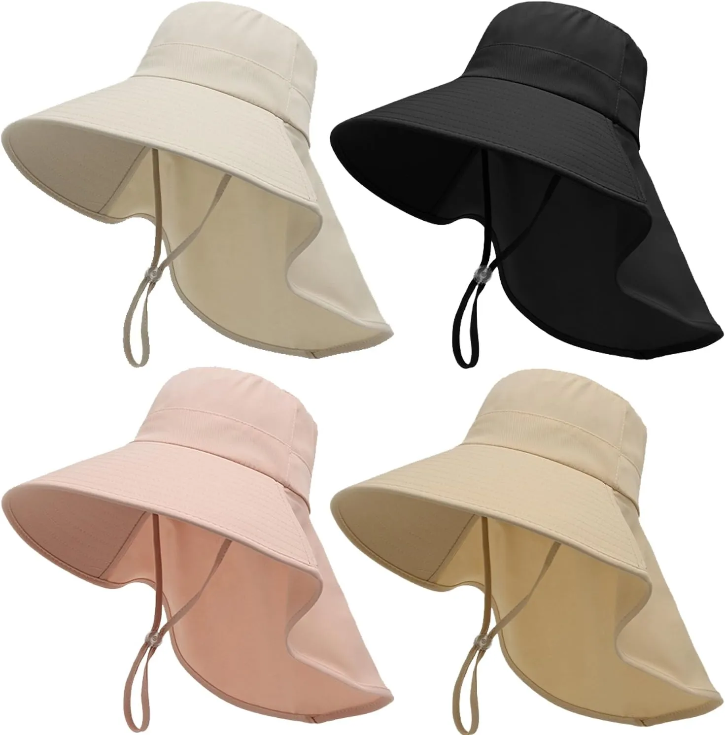 MULIMU 4 Pack Women's Hats, Sun Hats, Foldable Fishing Hat, Women's Visors, Wide Brim Sun Hat, UV Sun Protection Caps Beach, Camping, Hiking Black