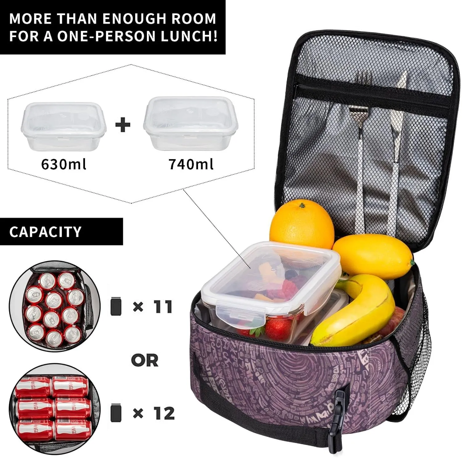 Musical Notation Print Patterns Lunch Bag Insulated Lunch Tote For Women And Men'S Office Work Travel Picnic