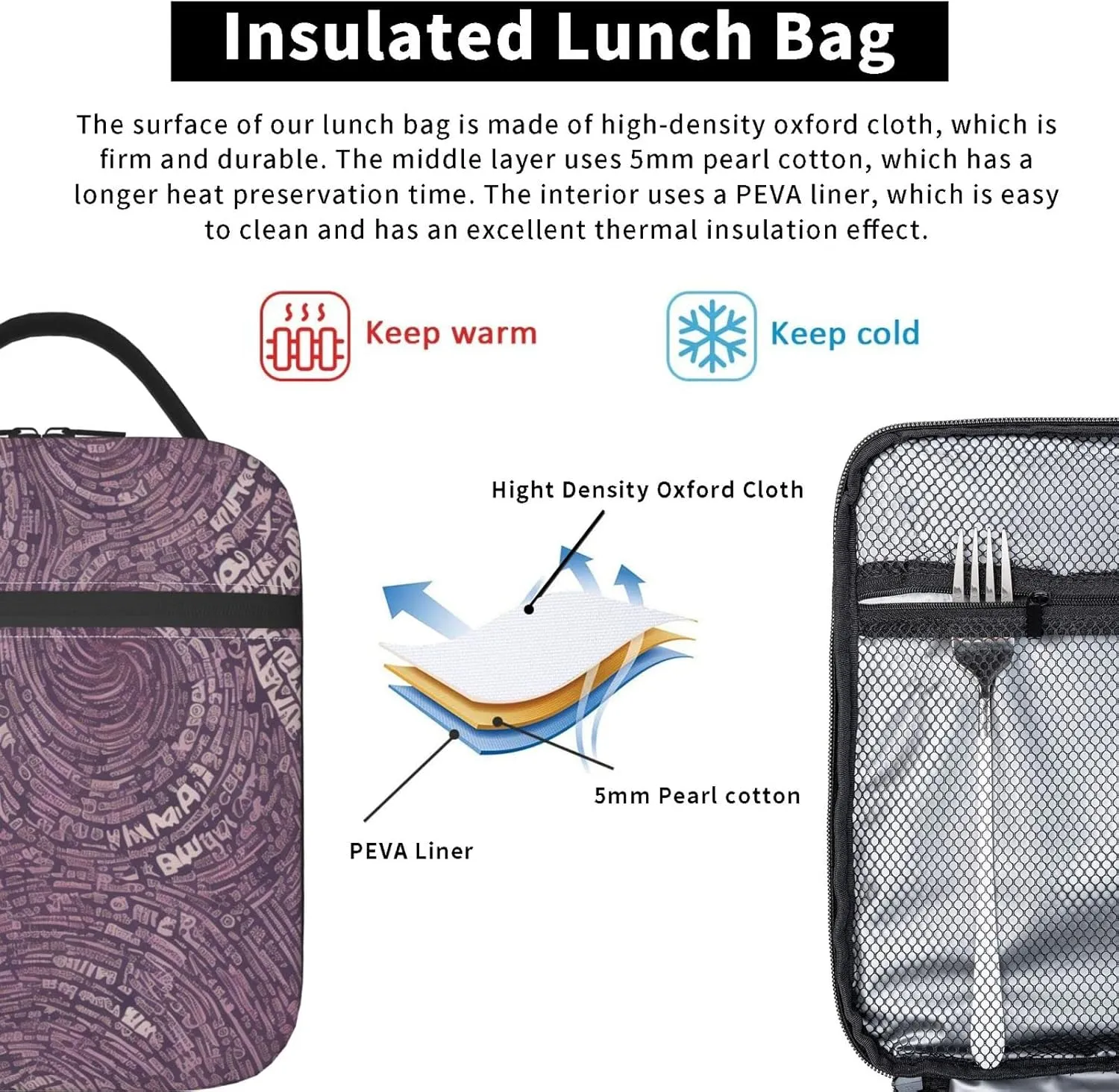 Musical Notation Print Patterns Lunch Bag Insulated Lunch Tote For Women And Men'S Office Work Travel Picnic
