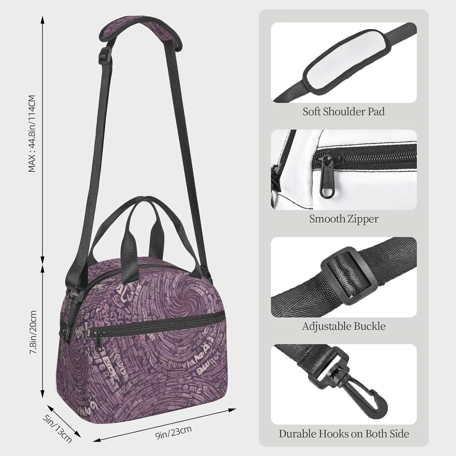 Musical Notation Print Patterns Lunch Bag Insulated Lunch Tote With Adjustable Shoulder Strap Women And Men'S Office Work Travel Picnic