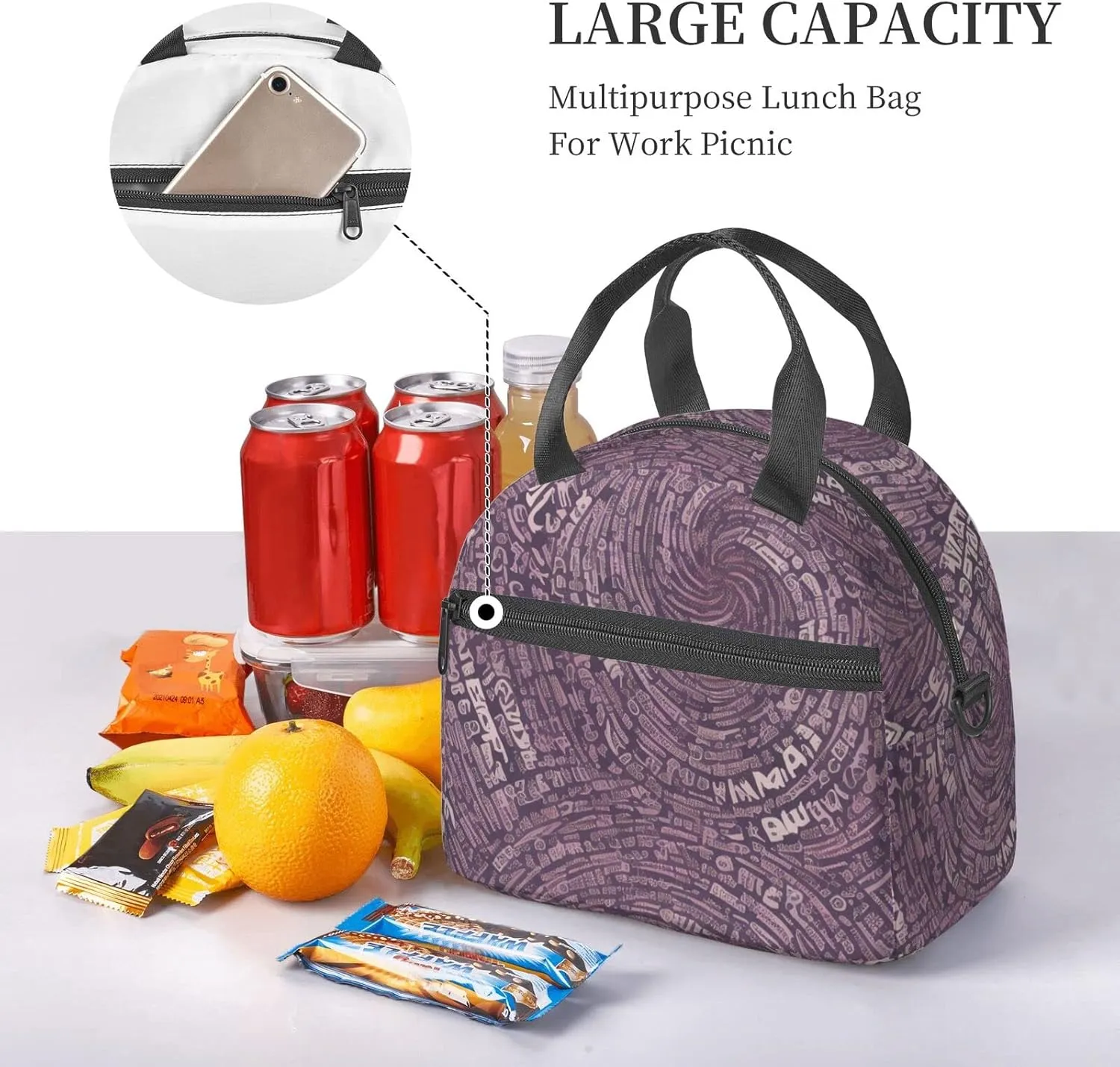 Musical Notation Print Patterns Lunch Bag Insulated Lunch Tote With Adjustable Shoulder Strap Women And Men'S Office Work Travel Picnic