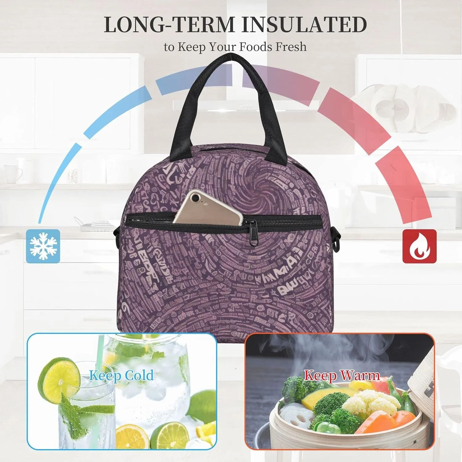 Musical Notation Print Patterns Lunch Bag Insulated Lunch Tote With Adjustable Shoulder Strap Women And Men'S Office Work Travel Picnic