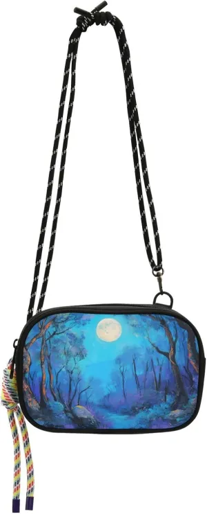 Mystery Blue Forest Print Crossbody Handbags for Women Walking, Hiking Lightweight Shoulder Phone Purse