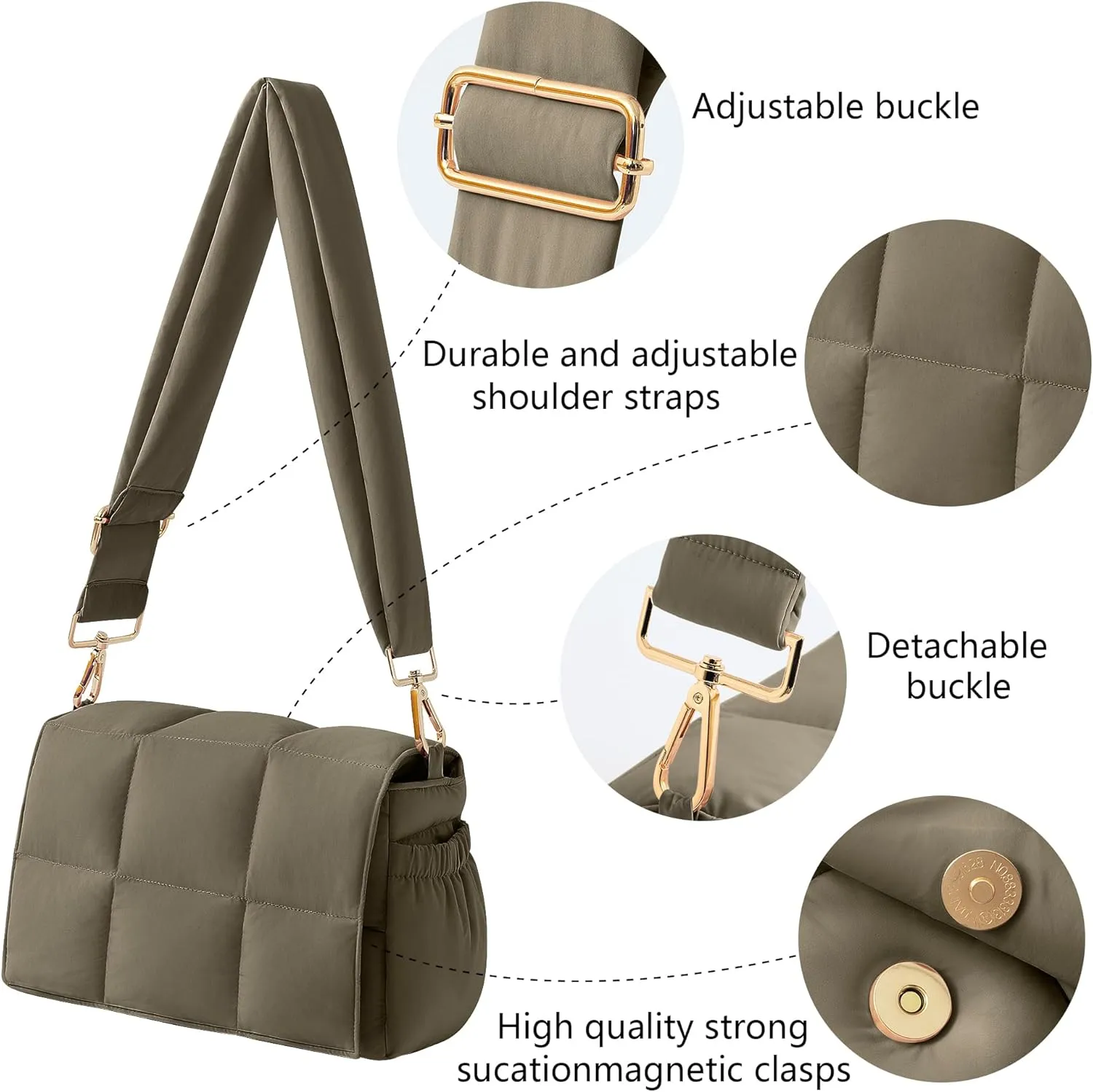 NAARIIAN Crossbody Bag for Women Quilted Puffer Purse Fashion Lightweight Travel Handbags Cute Small Shoulder Bag