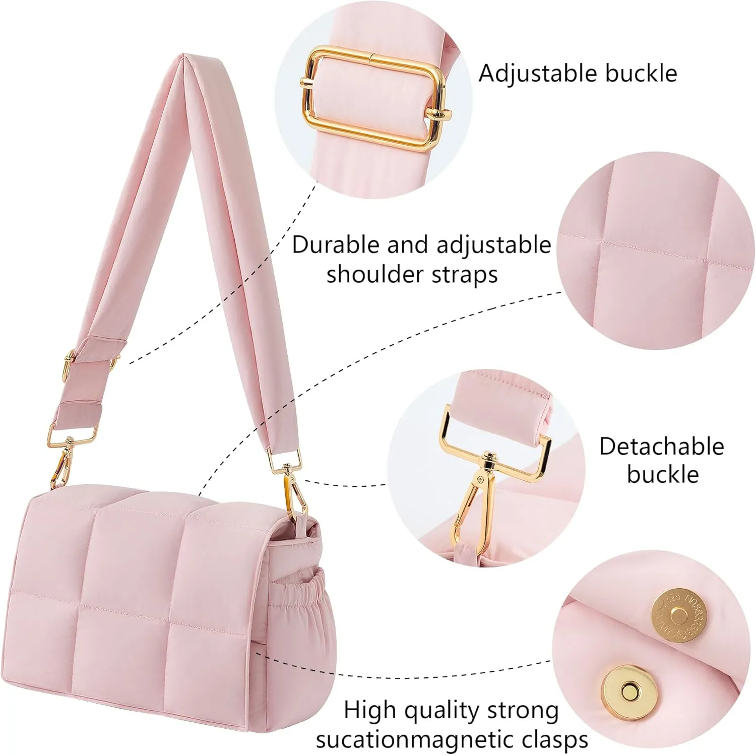 NAARIIAN Crossbody Bag for Women Quilted Puffer Purse Fashion Lightweight Travel Handbags Cute Small Shoulder Bag