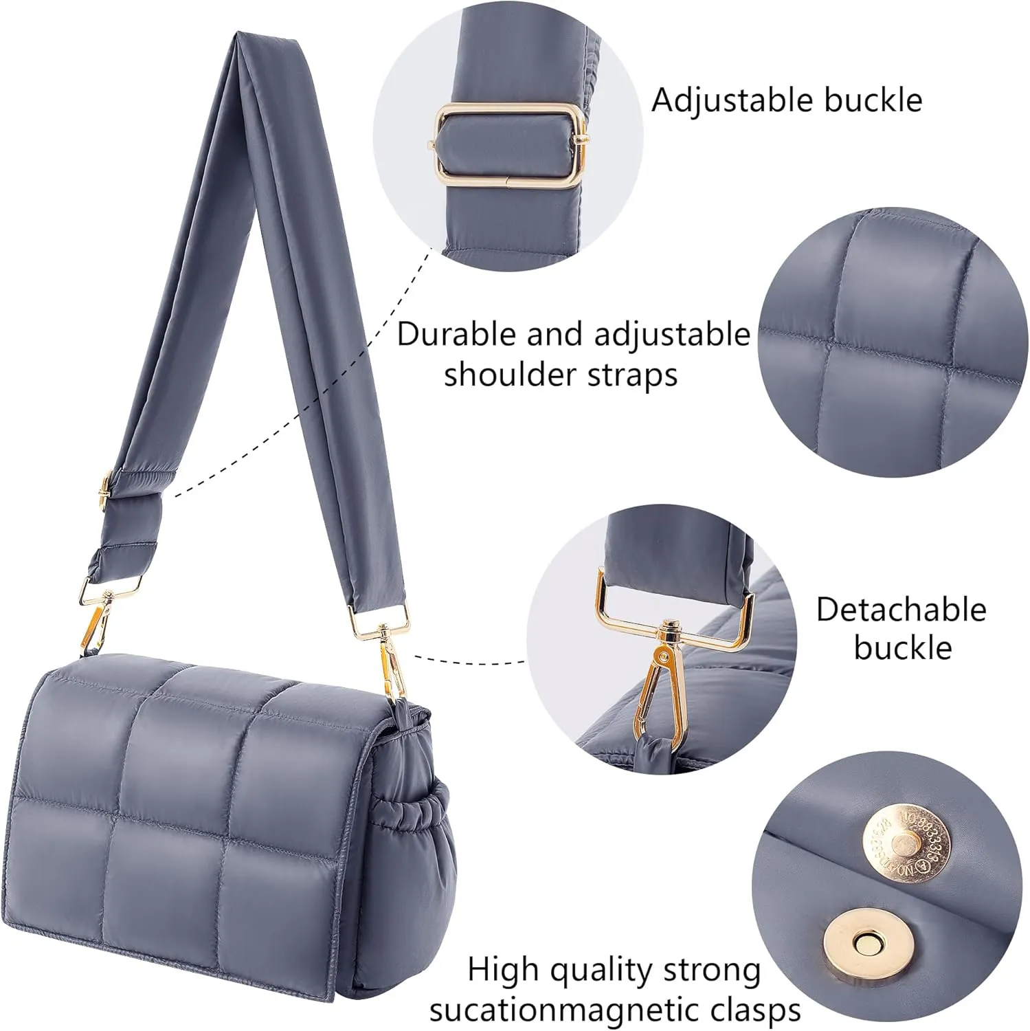 NAARIIAN Crossbody Bag for Women Quilted Puffer Purse Fashion Lightweight Travel Handbags Cute Small Shoulder Bag