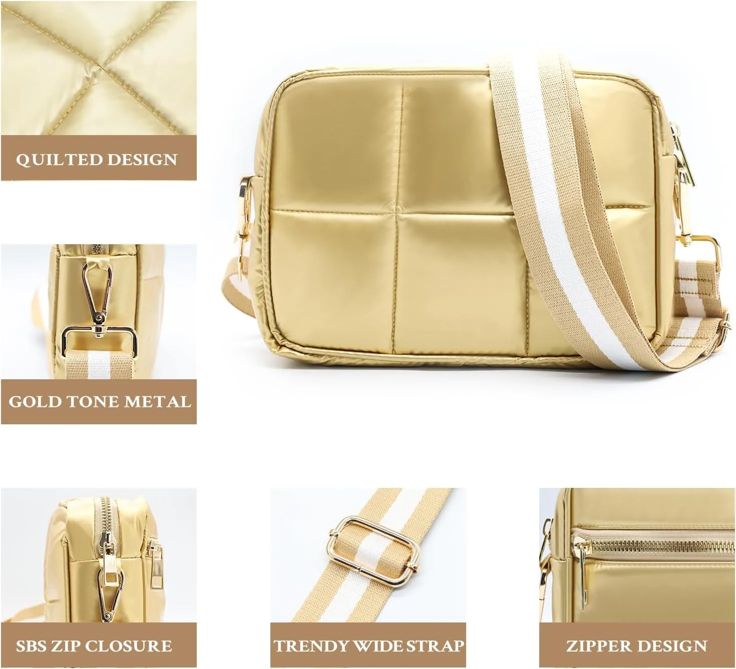 NAARIIAN Crossbody Bags for Women Small Puffy Quilted Purses Shoulder Handbags Adjustable strap Cute Everyday Bag