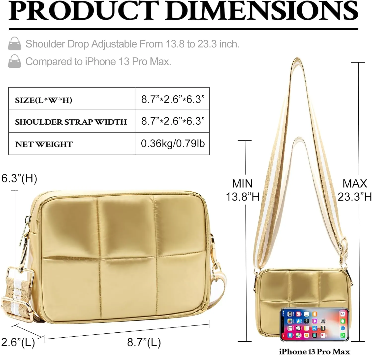 NAARIIAN Crossbody Bags for Women Small Puffy Quilted Purses Shoulder Handbags Adjustable strap Cute Everyday Bag
