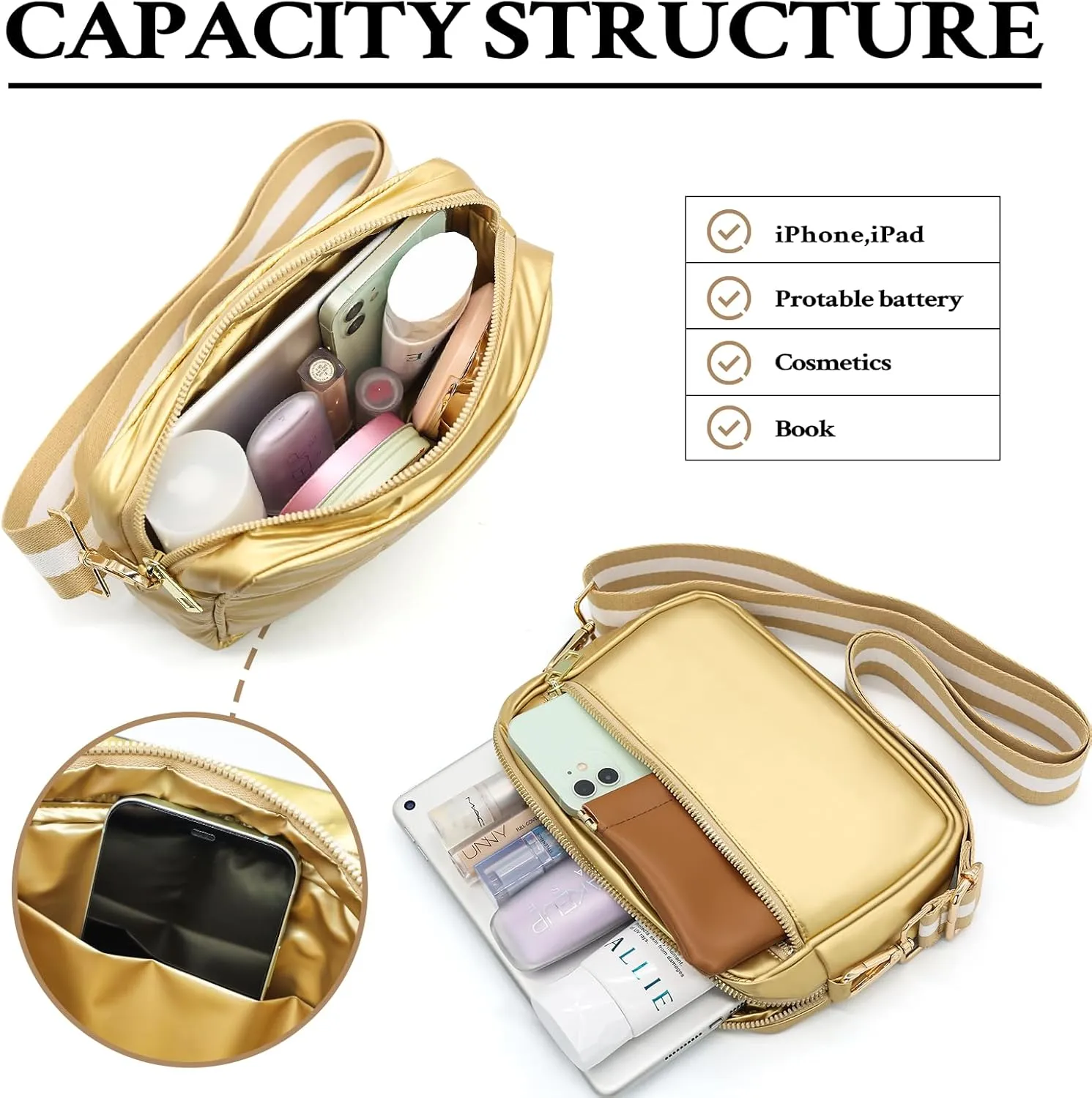 NAARIIAN Crossbody Bags for Women Small Puffy Quilted Purses Shoulder Handbags Adjustable strap Cute Everyday Bag