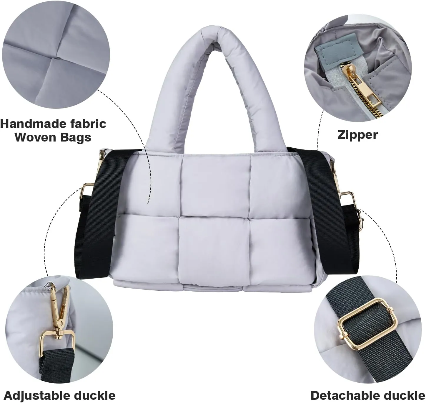 NAARIIAN Puffer Tote Bag Small Women's Satchel handbag Cross body Shoulder bag Woven Puffy Purse
