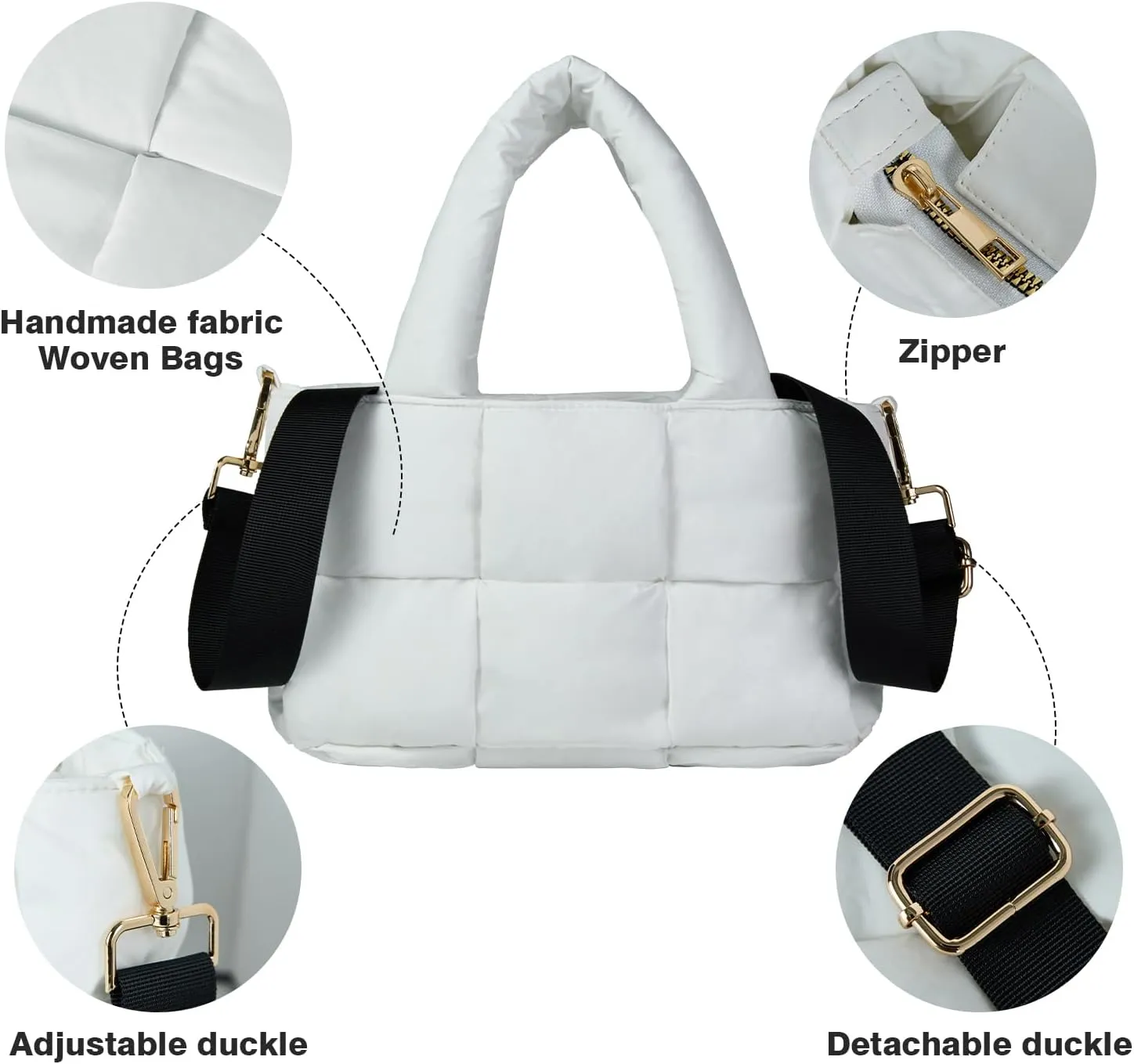NAARIIAN Puffer Tote Bag Small Women's Satchel handbag Cross body Shoulder bag Woven Puffy Purse