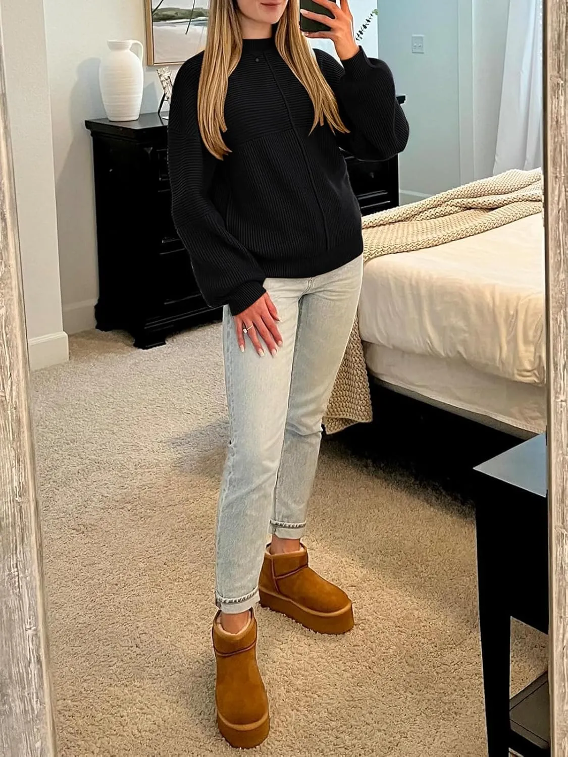 NALANISA Womens Fall Winter Sweaters 2024 Long Sleeve Crewneck Ribbed Knit Chunky Pullover Sweater Tops Fashion Clothes
