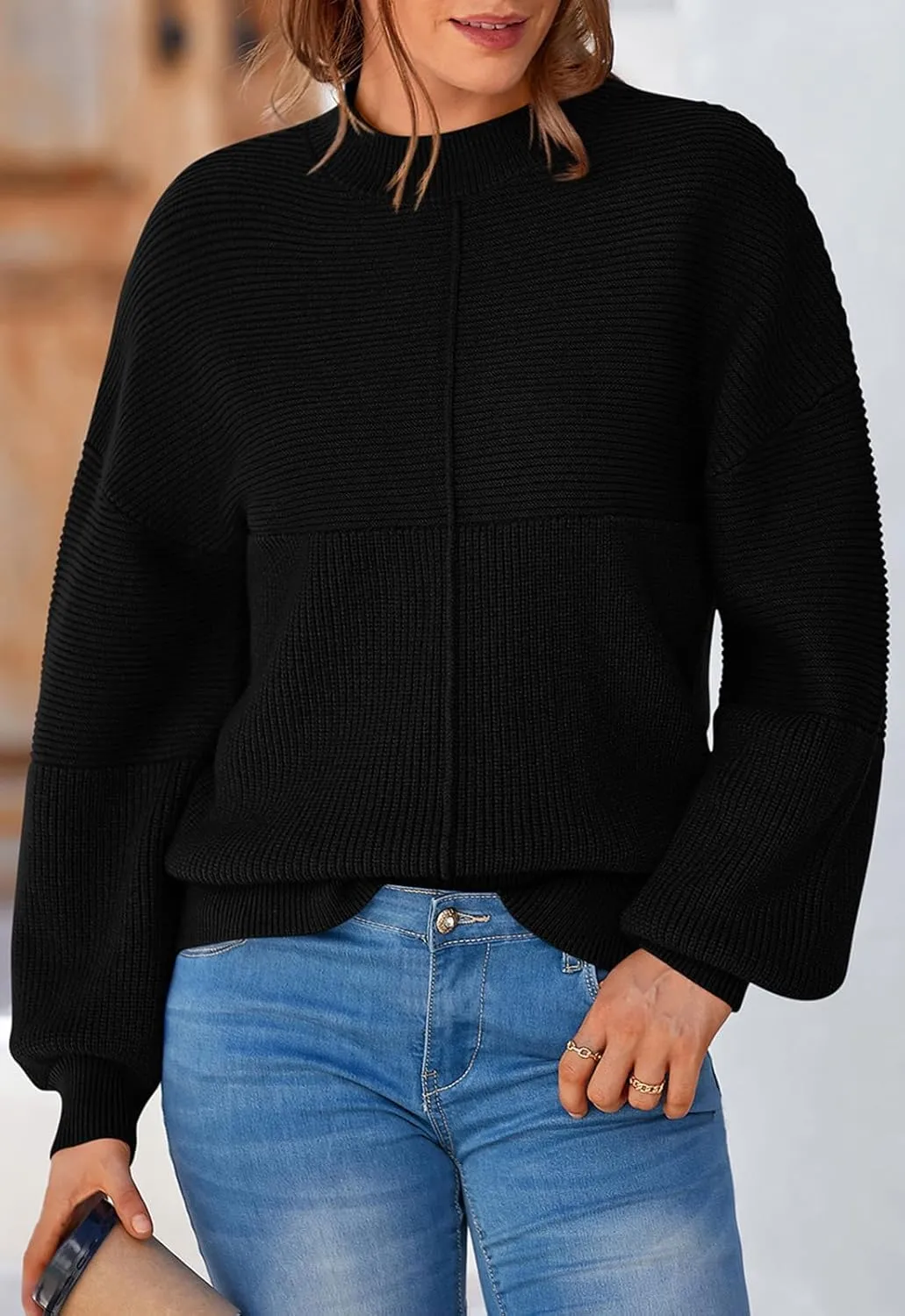 NALANISA Womens Fall Winter Sweaters 2024 Long Sleeve Crewneck Ribbed Knit Chunky Pullover Sweater Tops Fashion Clothes