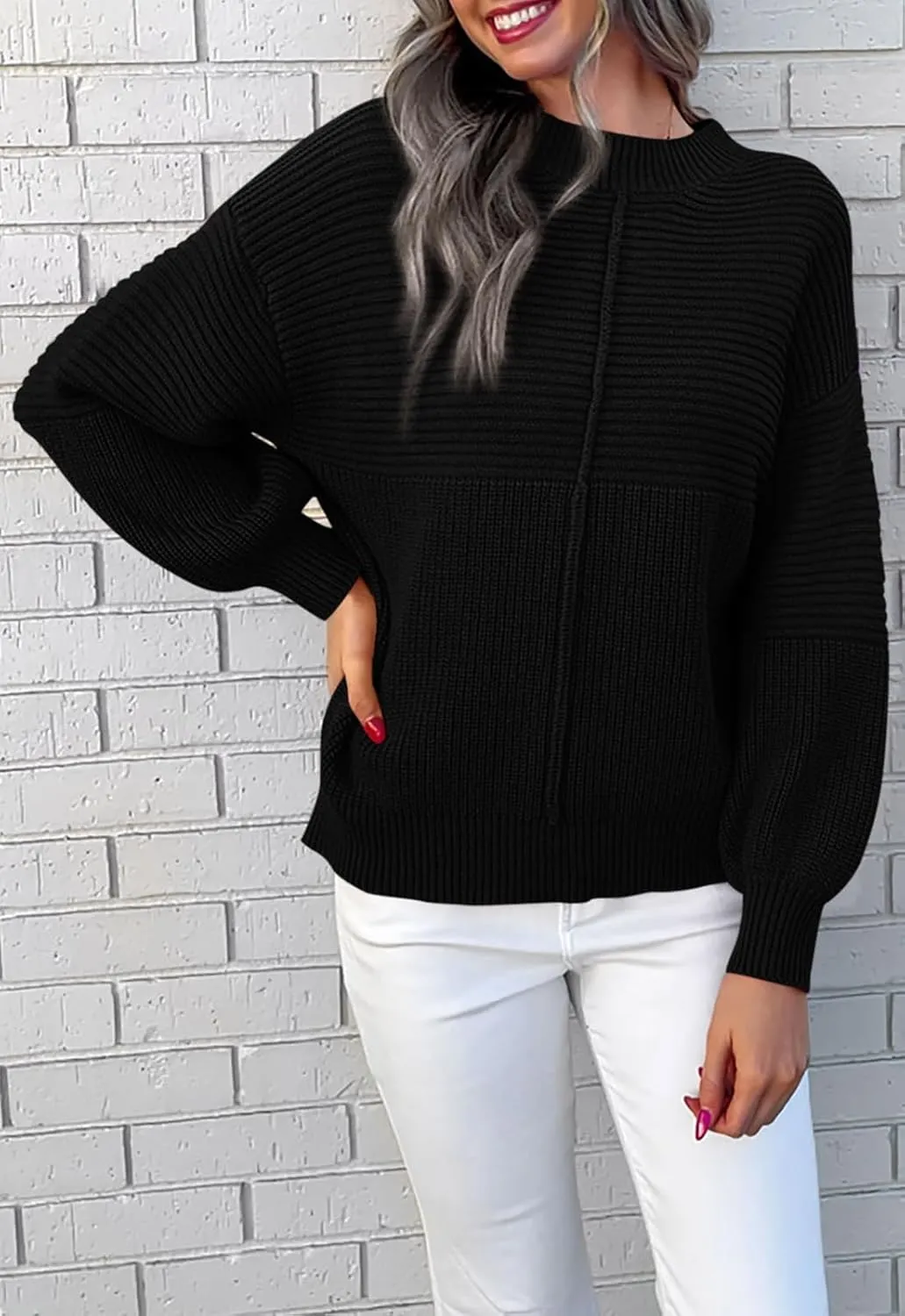 NALANISA Womens Fall Winter Sweaters 2024 Long Sleeve Crewneck Ribbed Knit Chunky Pullover Sweater Tops Fashion Clothes