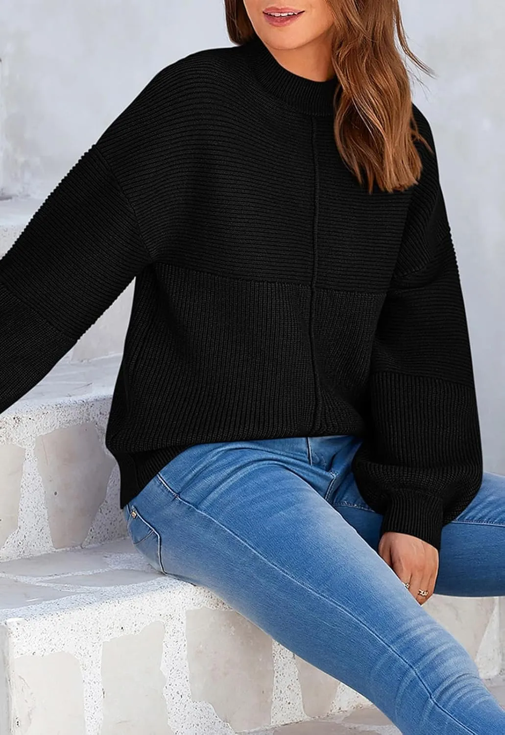 NALANISA Womens Fall Winter Sweaters 2024 Long Sleeve Crewneck Ribbed Knit Chunky Pullover Sweater Tops Fashion Clothes