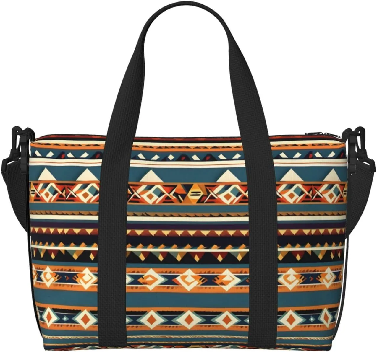 Native American Pattern Print Tote Crossbody Travel Bag with Zip Casual Handbag for Weekend Trips and Gym Shopping, Black, One Size, Travel Tote