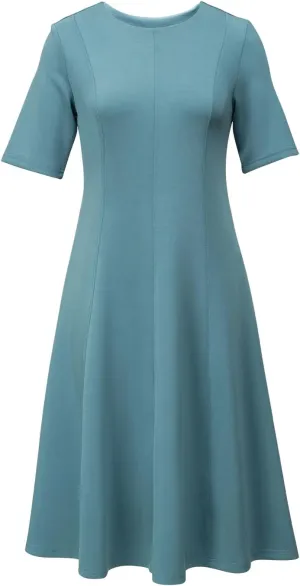 Newshows Women's 2025 Summer Business Casual Work Dress Wrinkle-Free Crewneck Midi Short Sleeve Skater Formal Office Attire