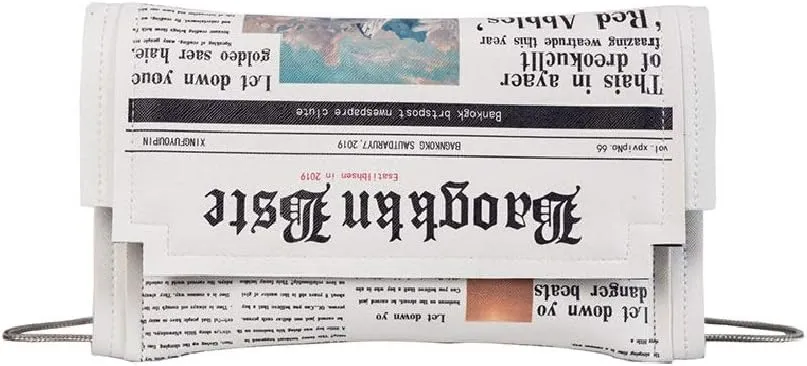 'Newspaper' Handbag, Fashion Envelope Clutch, Cross-body Shoulder Purse, Soft PU Leather Handbags for Women/Girls