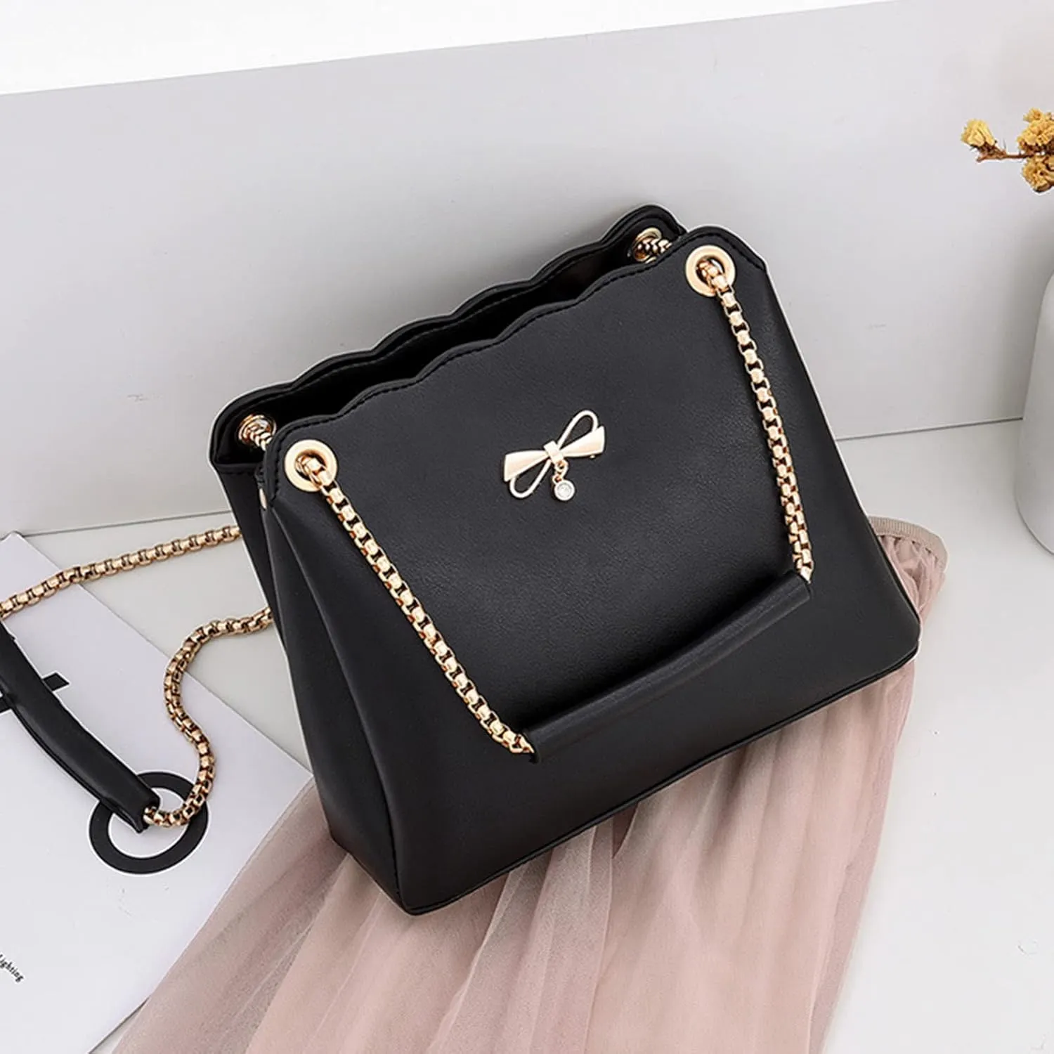 NICOLE & DORIS Small Handbags Shoulder Bag for Women Satchel Handbags PU Leather Clutch Bags Ladies Underarm Bag with Chain