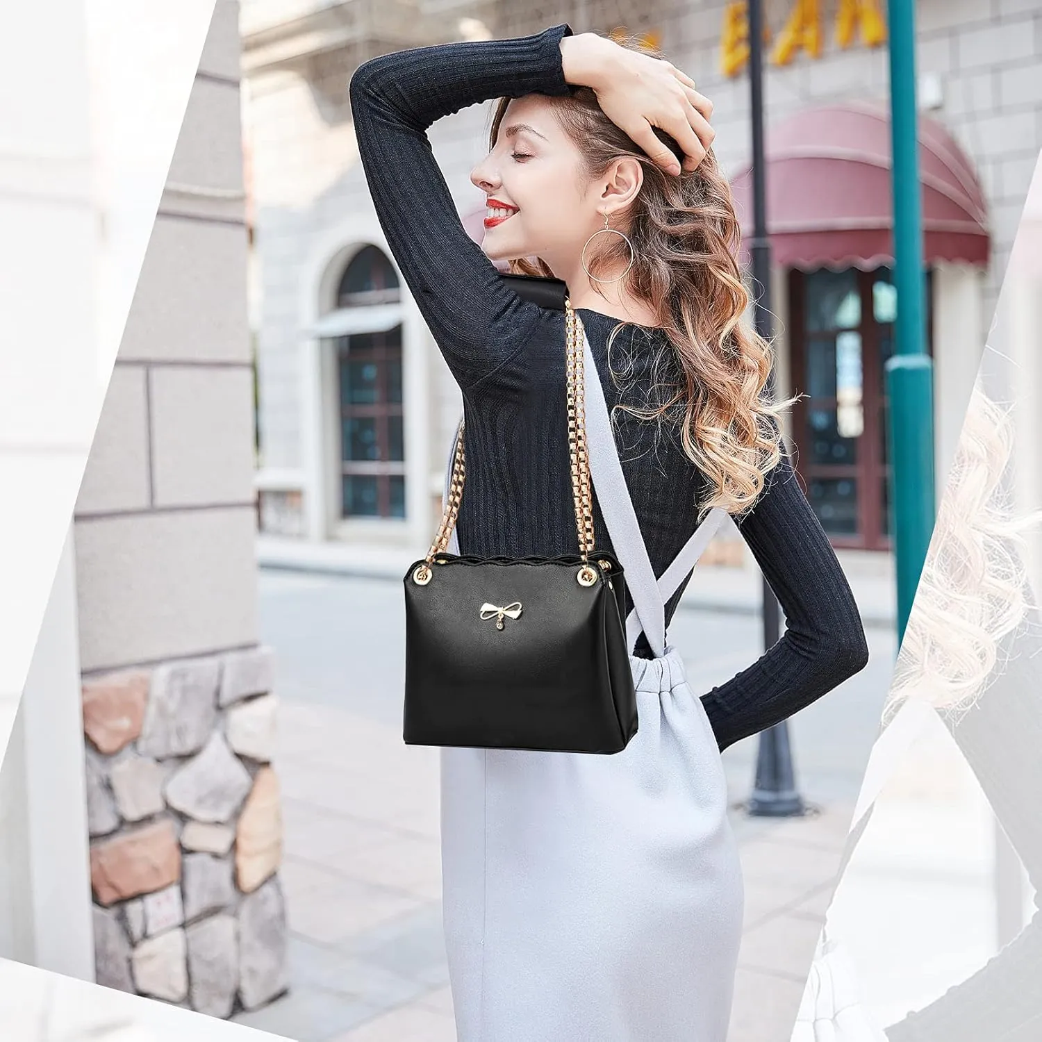 NICOLE & DORIS Small Handbags Shoulder Bag for Women Satchel Handbags PU Leather Clutch Bags Ladies Underarm Bag with Chain