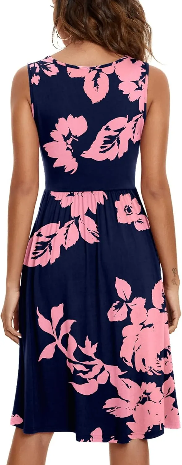 NILOUFO Womens Summer Casual Dresses Sleeveless V Neck Midi Dress with Pockets