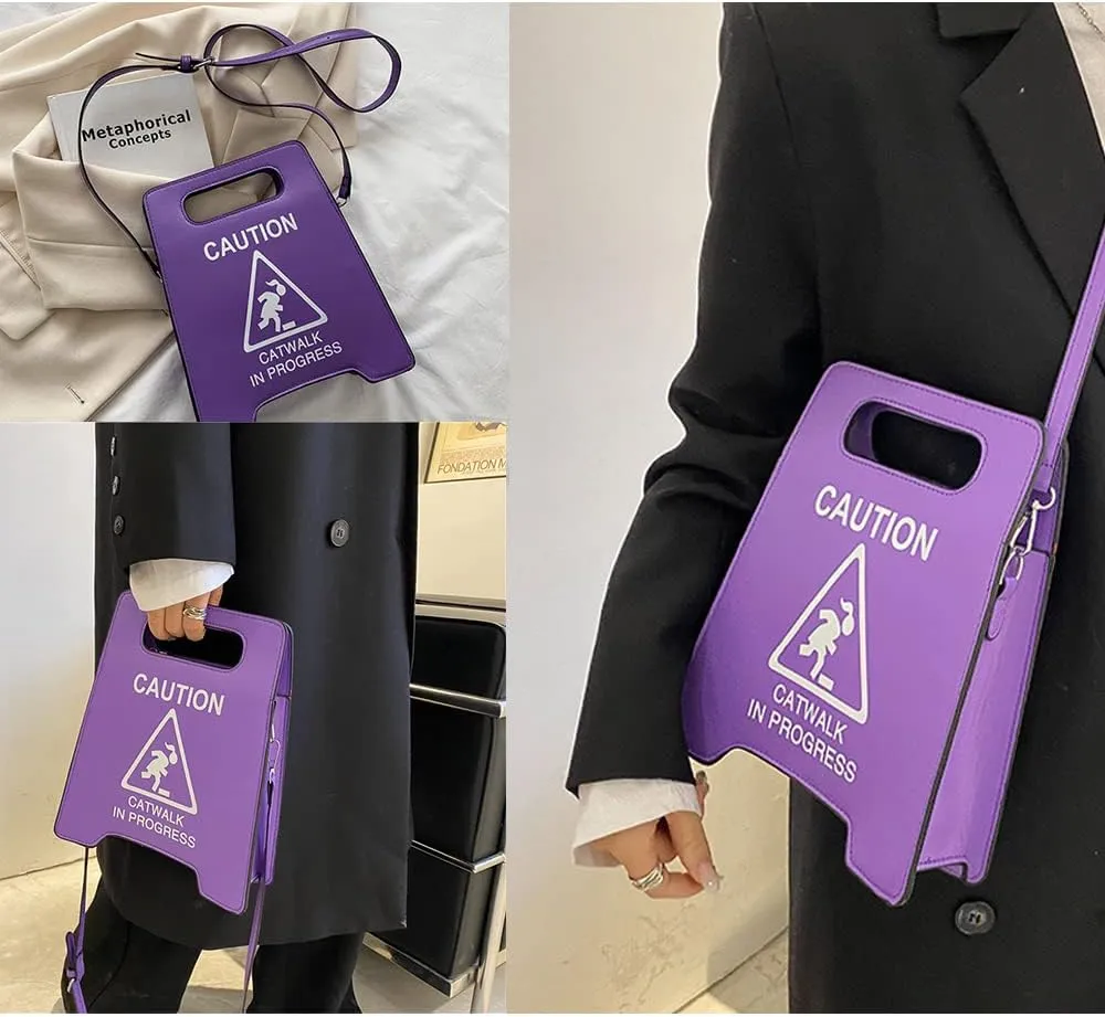 Novelty Shoulder Bag,Fashion Caution Tote Handbags Novelty Stop Sign Purse,Caution Shoulder Bag for Women Girls