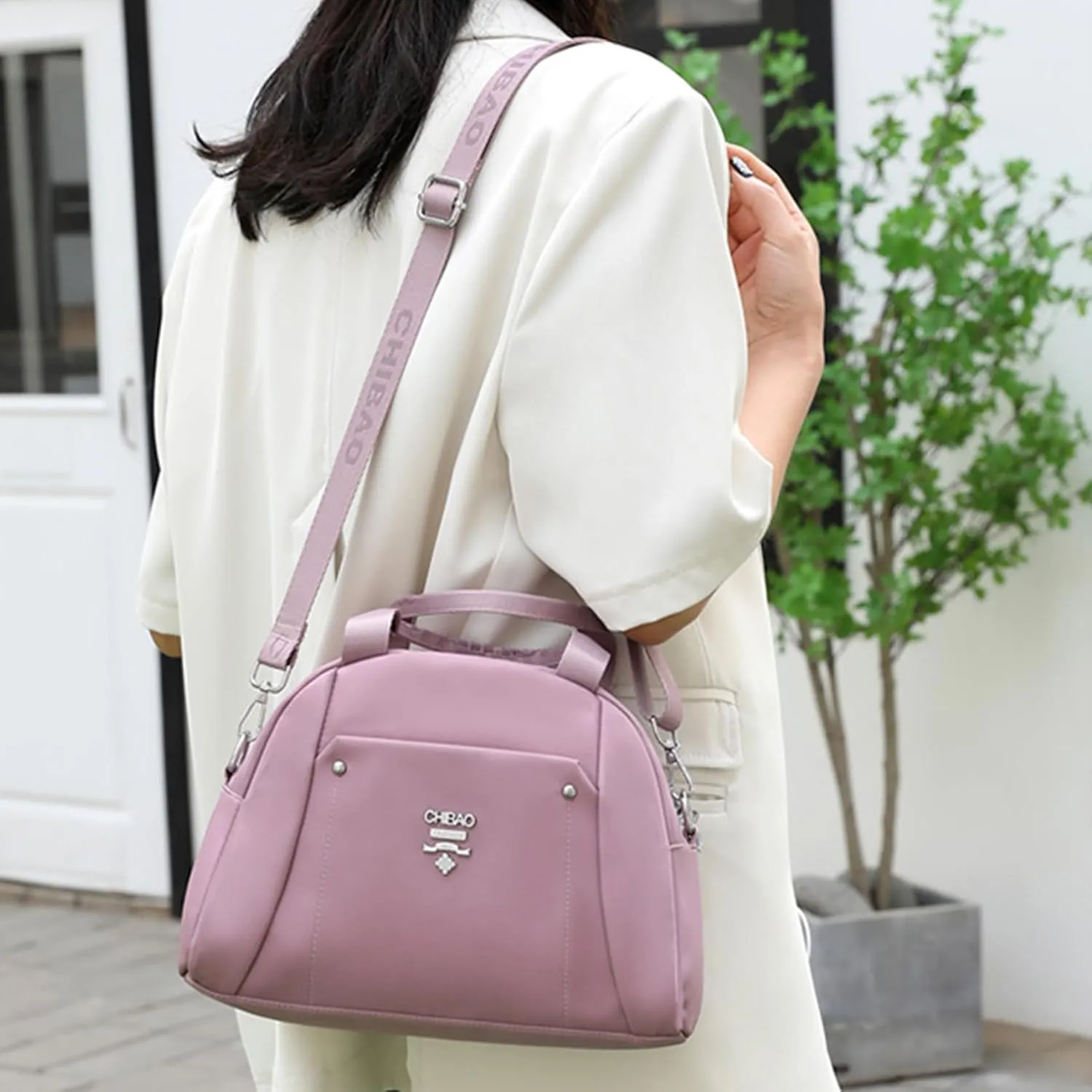 Nylon Crossbody Bag for Women Waterproof Shoulder Bag Lightweight Purse with Pockets Ladies Travel Handbag (Red)