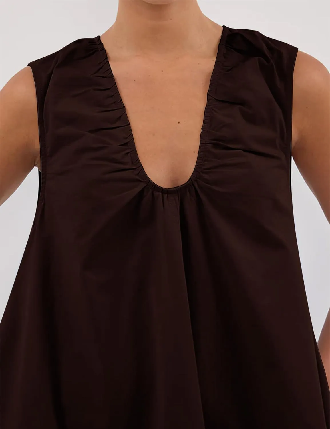 OLAPTA Women Summer Sleeveless Babydoll Mini Tank Dresses Loose Fit Scoop Neck Ruched Short Dress with Pockets Party Clubwear