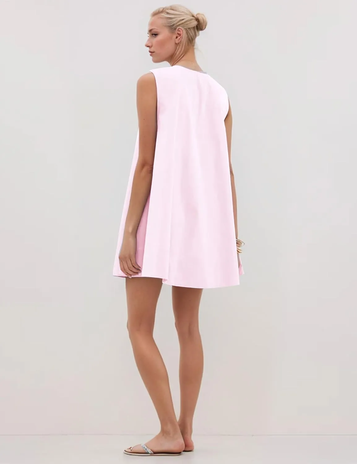 OLAPTA Women Summer Sleeveless Babydoll Mini Tank Dresses Loose Fit Scoop Neck Ruched Short Dress with Pockets Party Clubwear