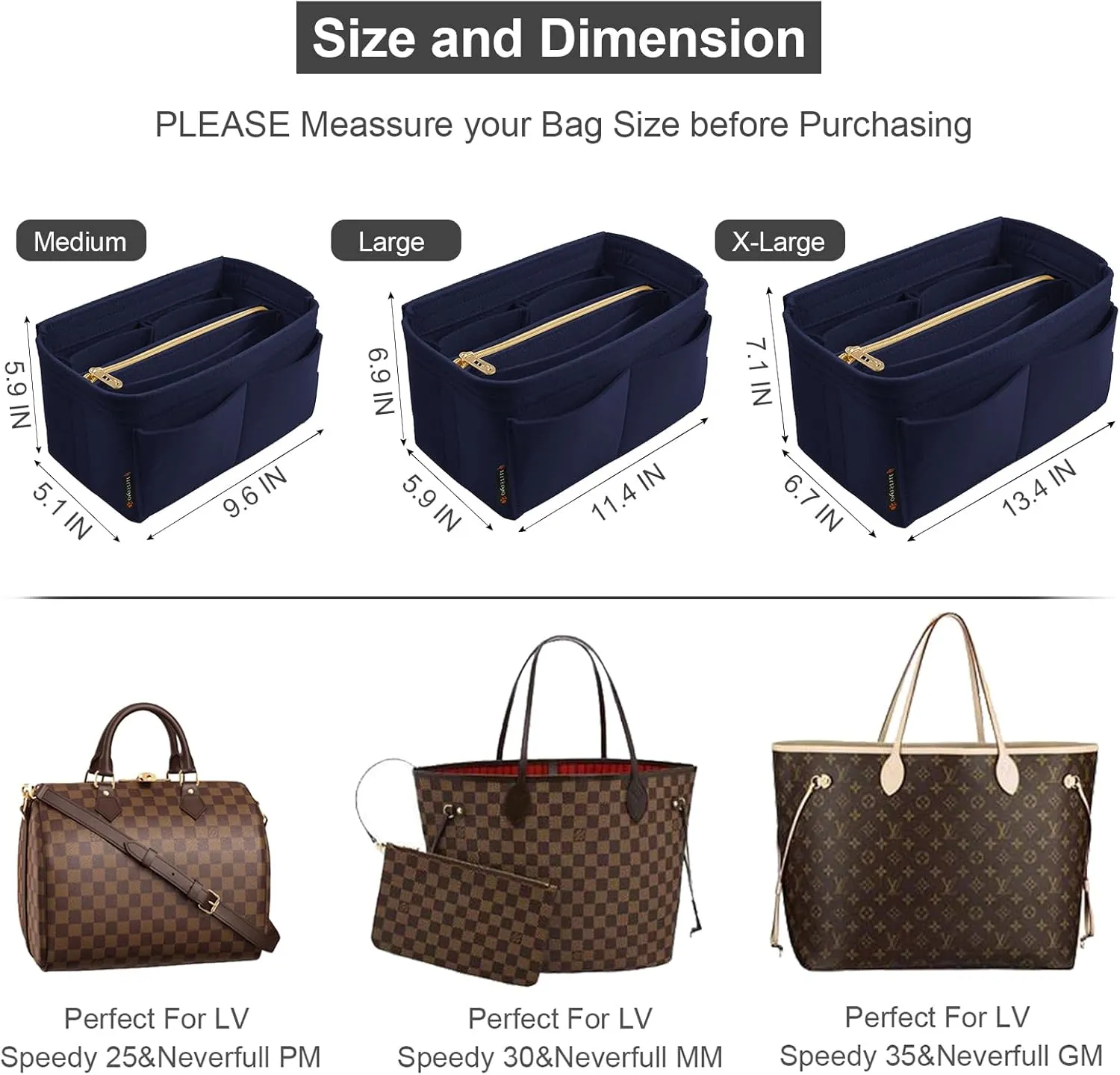 OMYSTYLE Purse Organizer Insert, Felt Tote Bag Organizer Insert with 5 Sizes, Handbag Dividers for Inside Purse, Compatible with Longchamp, Neverful, Speedy and More