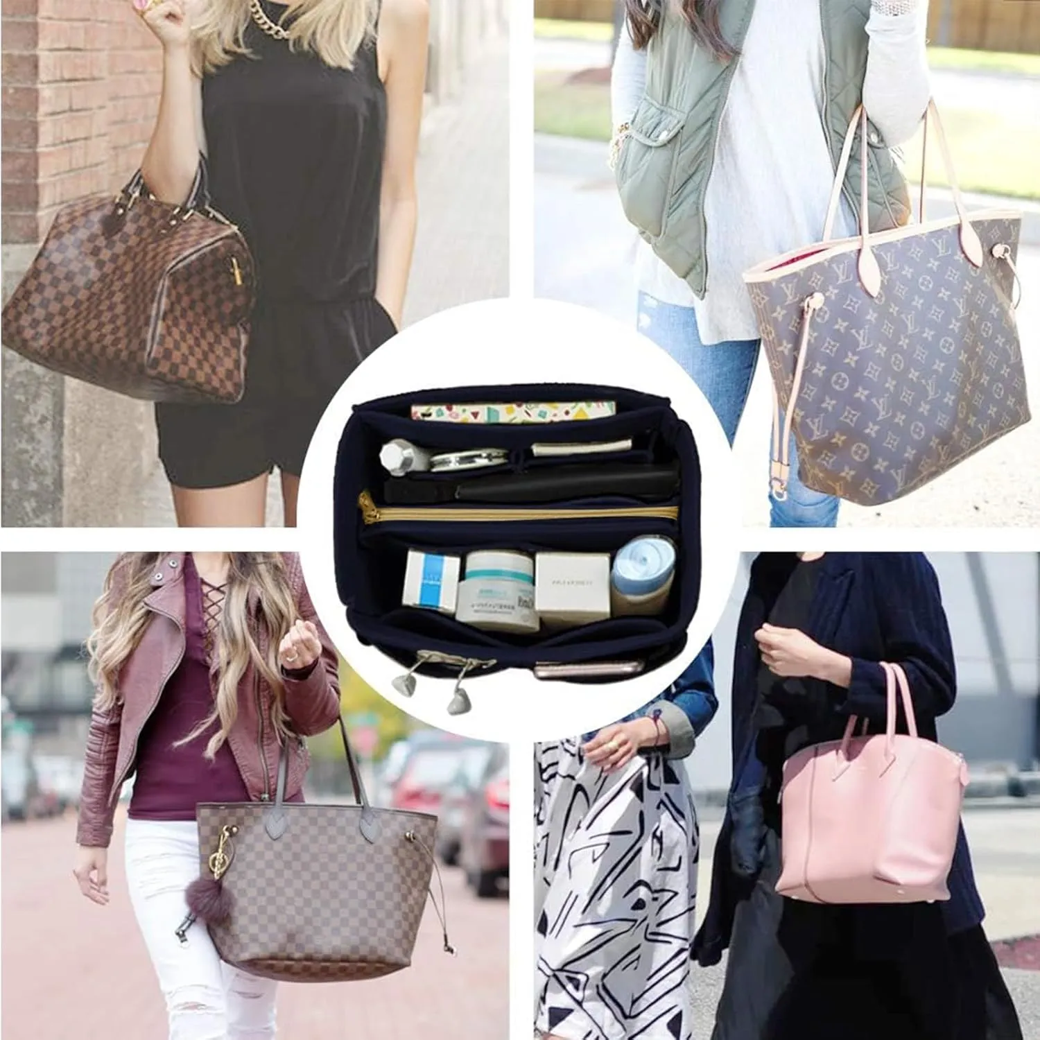 OMYSTYLE Purse Organizer Insert, Felt Tote Bag Organizer Insert with 5 Sizes, Handbag Dividers for Inside Purse, Compatible with Longchamp, Neverful, Speedy and More