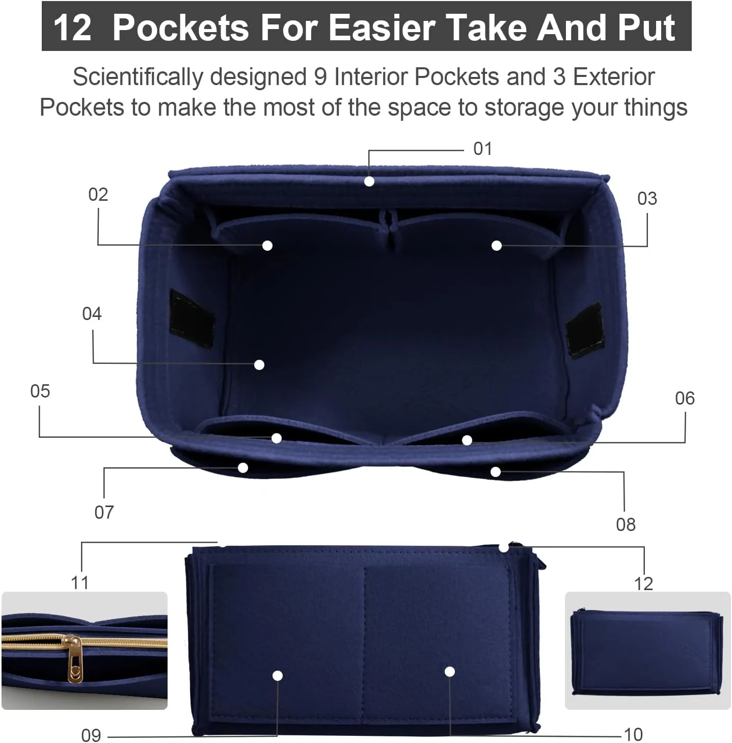 OMYSTYLE Purse Organizer Insert, Felt Tote Bag Organizer Insert with 5 Sizes, Handbag Dividers for Inside Purse, Compatible with Longchamp, Neverful, Speedy and More